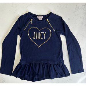 Juicy Couture Urban Top Blouse Girls Blue Small 6 Long Sleeve Crew Neck Zipper